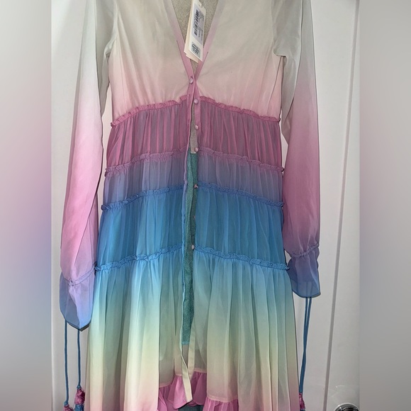ROCOCO SAND Rainbow Tiered High-low Dress In White/pink - Picture 9 of 13